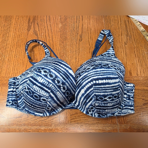 Cacique Other - Cacique Blue White Cotton Boost Plunge Underwire Bra 42DD
